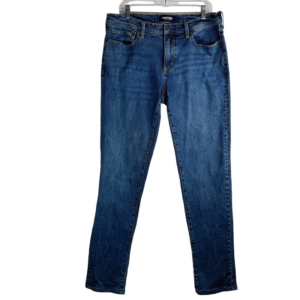 Lands End Square Rigger Straight Fit Jeans Medium Blue Wash Mens size 35x33